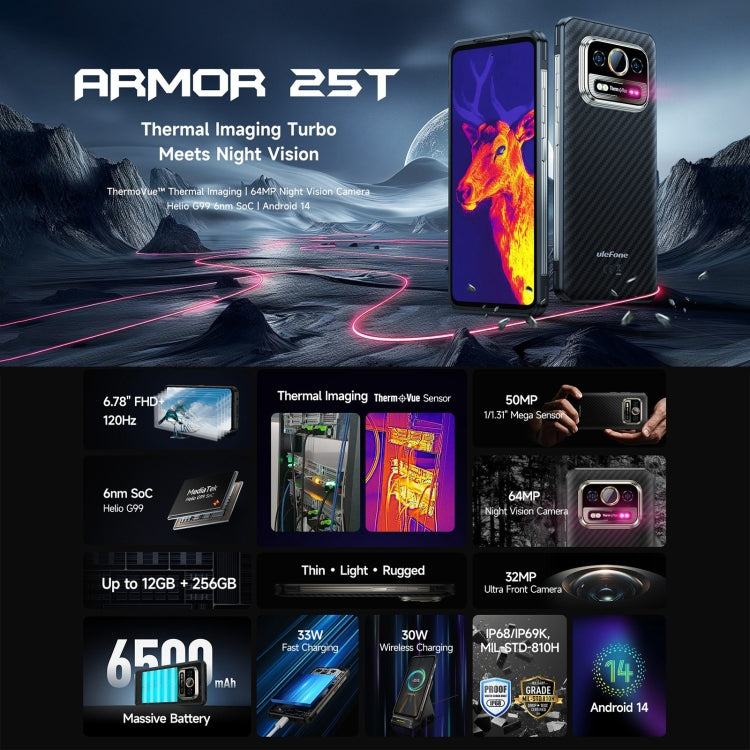 Ulefone Armor 25T Rugged Phone, 6GB+256GB, Thermal Imaging, 6.78 inch Android 14 MediaTek Helio G99 Octa Core, Network: 4G, NFC, OTG, Armor 25T Ulefone Armor 25T Rugged Phone, 6GB+256GB, Thermal Imaging, 6.78 inch Android 14 MediaTek Helio G99 Octa Core, Network: 4G, NFC, OTG, Armor 25T